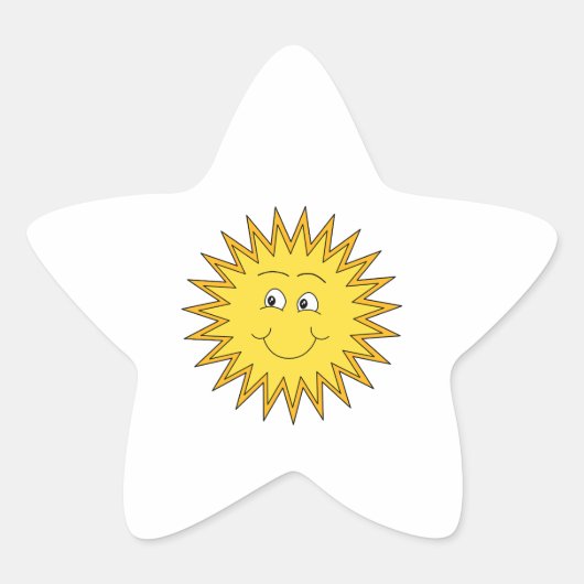 Gele Zon met een Happy Face. Ster Sticker (Voorkant)
