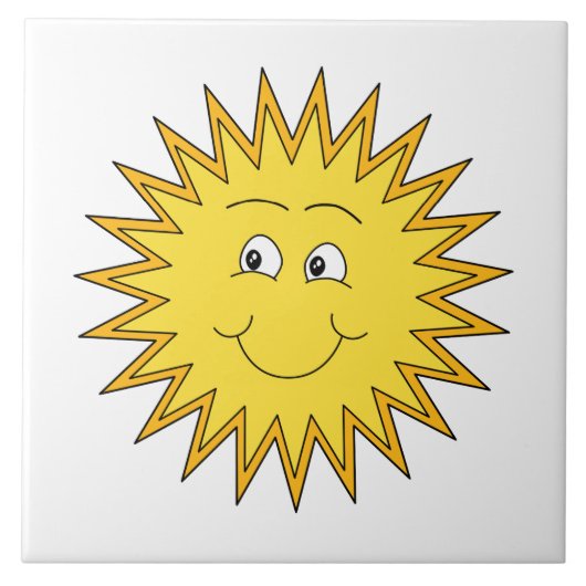 Gele Zon met een Happy Face. Tegeltje (Voorkant)