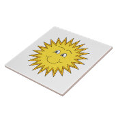Gele Zon met een Happy Face. Tegeltje (Zijkant)