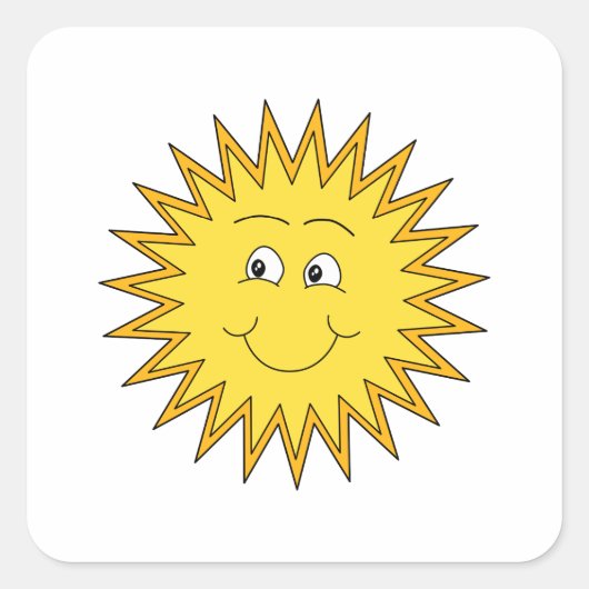 Gele Zon met een Happy Face. Vierkante Sticker (Voorkant)
