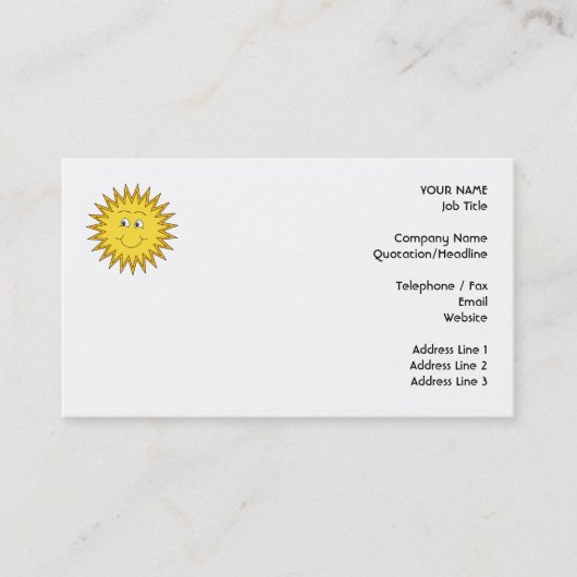 Gele Zon met een Happy Face. Visitekaartje (Voorkant)