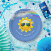 Gele zon met zonnebril en regenboog papieren bordje (Feest)