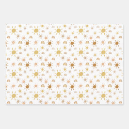 Gele zondshine- en regenboogpapierbladen inpakpapier vel