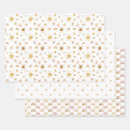 Gele zondshine- en regenboogpapierbladen inpakpapier vel