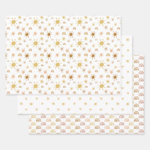 Gele zondshine- en regenboogpapierbladen inpakpapier vel