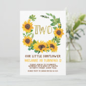 Gele zonnebloem, 2e verjaardag uitnodiging (Staand voorkant)