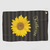 Gele zonnebloem Aangepaste naam gestreept Golfhanddoek (Horizontaal)