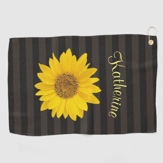 Gele zonnebloem Aangepaste naam gestreept Golfhanddoek (Horizontaal)