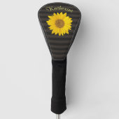 Gele zonnebloem Aangepaste naam gestreept Golfheadcover (Voorkant)