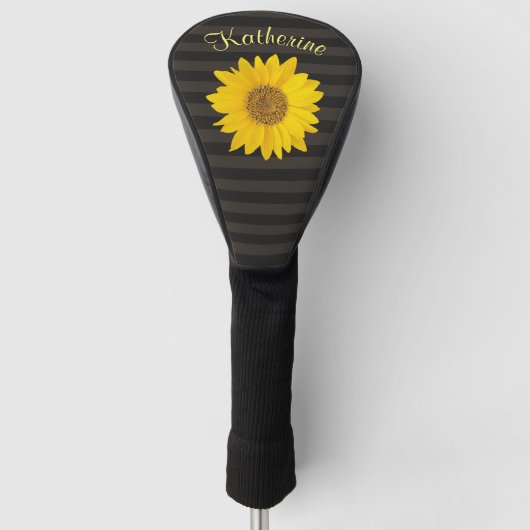 Gele zonnebloem Aangepaste naam gestreept Golfheadcover (Voorkant)