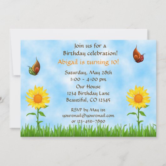 Gele Zonnebloem Aanuitnodiging Kaart (Achterkant)