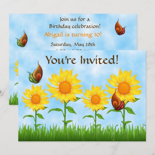 Gele Zonnebloem Aanuitnodiging Kaart (Voorkant / Achterkant)