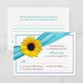 Gele Zonnebloem Aqua Blue Ribbon Wedding RSVP (Voorkant / Achterkant)