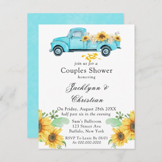 Gele zonnebloem Aqua driekoppel Kaart (Voorkant / Achterkant)