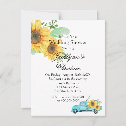 Gele zonnebloem  Aqua Truck Weduwen Shower Kaart (Voorkant)