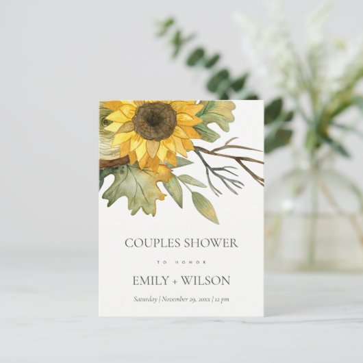 GELE ZONNEBLOEM AQUAREL FLORALE COUPLE BAD UITNODIGING BRIEFKAART (Staand voorkant)