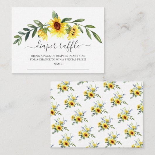Gele Zonnebloem Baby shower Luier Raffle Informatiekaartje (Voorkant / Achterkant)