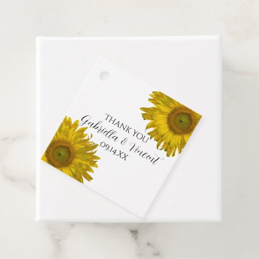 Gele zonnebloem bedankjes labels (In situ)