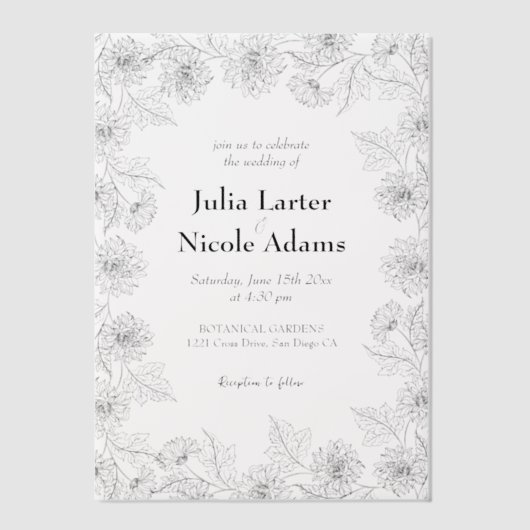 Gele Zonnebloem bladeren Tuin Minimalistische Brui Vellum Uitnodigingen (Voorkant)