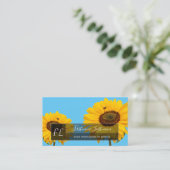 Gele zonnebloem blauw monogram rechthoek visitekaartje (Staand voorkant)