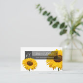 Gele zonnebloem blauw monogram rechthoek visitekaartje (Staand voorkant)