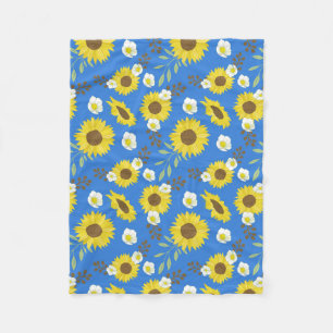 Gele Zonnebloem Blauwe Achtergrond Bloem Bloemstuk Fleece Deken