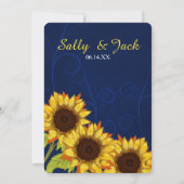 Gele zonnebloem/blauwe achtergrond bruiloft kaart (Achterkant)