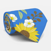 Gele zonnebloem Blauwe Achtergrondbloem Floral Stropdas (Opgerold)