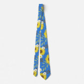 Gele zonnebloem Blauwe Achtergrondbloem Floral Stropdas (Achterkant)