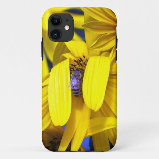 Gele zonnebloem, blauwe bijen iPhone 5 Hoesje (Achterkant)