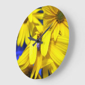 Gele zonnebloem, blauwe bijenkast grote klok (Hoek)