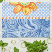 Gele zonnebloem Blauwe Polkadot Kitchen Towel Theedoek (Gevouwen)