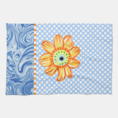 Gele zonnebloem Blauwe Polkadot Kitchen Towel Theedoek (Horizontaal)