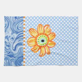 Gele zonnebloem Blauwe Polkadot Kitchen Towel Theedoek