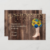 Gele zonnebloem Blauwe Rozen Boots Wood Dank u Bedankkaart (Voorkant / Achterkant)