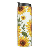 Gele zonnebloem bloeit naar de zon thermosbeker (Geroteerd rechts)