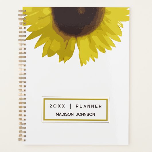 Gele Zonnebloem Bloem Bloemige Aangepaste Naam Planner (Voorkant)