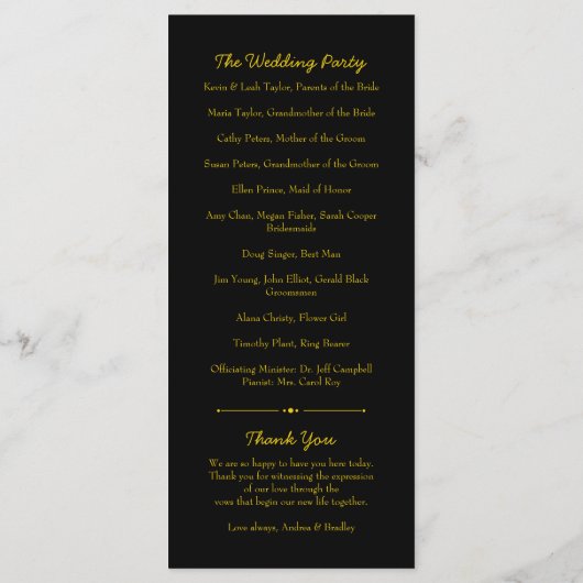 Gele Zonnebloem Bloem Zwart Trouwprogramma Programmakaart (Achterkant)