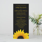Gele Zonnebloem Bloem Zwart Trouwprogramma Programmakaart (Staand voorkant)