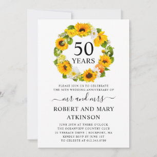Gele Zonnebloem Bloemen 50ste Huwelijksjubileum Kaart