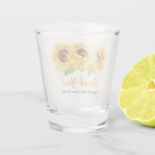 Gele Zonnebloem Bloemen Bruiloft Dank u Favor Shot Glas (Achterkant)