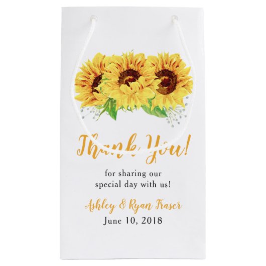 Gele Zonnebloem Bloemen Bruiloft Welkom Klein Cadeauzakje (Achterkant)