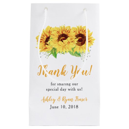 Gele Zonnebloem Bloemen Bruiloft Welkom Klein Cadeauzakje (Voorkant)