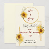 Gele Zonnebloem Bloemen Elegante Huwelijk Kaart (Voorkant / Achterkant)