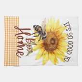 Gele Zonnebloem Bloemen Gingham Bee Happy Sunshine Theedoek (Horizontaal)