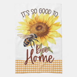 Gele Zonnebloem Bloemen Gingham Bee Happy Sunshine Theedoek