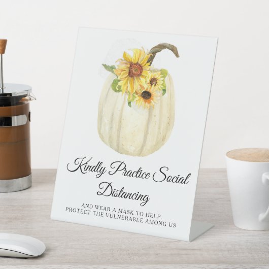 Gele Zonnebloem Bloemen Pompoen Sociale Afstand Reclamebord Met Voetstuk (Insitu)