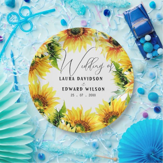 Gele zonnebloem bloemrijke levendige lenteboeket papieren bordje (Feest)