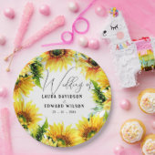 Gele zonnebloem bloemrijke levendige lenteboeket papieren bordje (Feest)