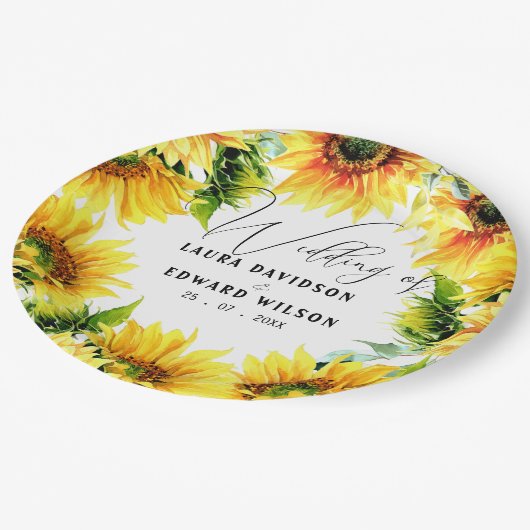 Gele zonnebloem bloemrijke levendige lenteboeket papieren bordje (Gekanteld)